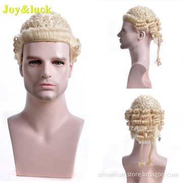 Men Court Judge Lawyer Wig Synthetic Hair Blonde Color or for Women Traditional British Classic Barrister Wig Cosplay Wig